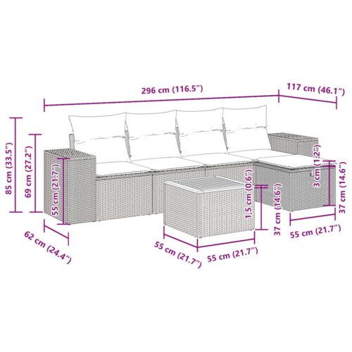 6-Piece Garden Sofa Set with Cushions Black Poly Rattan Wicker Outdoor Patio Furniture - Image 12