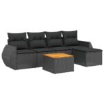 6-Piece Garden Sofa Set with Cushions Black Poly Rattan Wicker Outdoor Patio Furniture