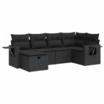 6-Piece Garden Sofa Set with Cushions Black Poly Rattan Wicker Outdoor Patio Furniture