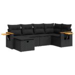6-Piece Garden Sofa Set with Cushions Black Poly Rattan Wicker Outdoor Patio Furniture