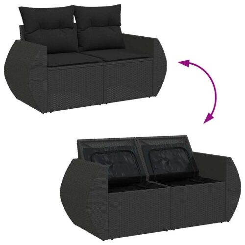 6-Piece Garden Sofa Set with Cushions Black Poly Rattan Wicker Outdoor Patio Furniture - Image 8