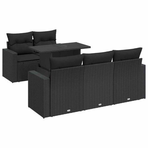 6-Piece Garden Sofa Set with Cushions Black Poly Rattan Wicker Outdoor Patio Furniture - Image 13