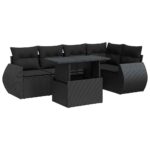 6-Piece Garden Sofa Set with Cushions Black Poly Rattan Wicker Outdoor Patio Furniture