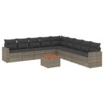 10-Piece Garden Sofa Set with Cushions Grey Poly Rattan Wicker Outdoor Patio Furniture