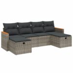 6-Piece Garden Sofa Set with Cushions Grey Poly Rattan Wicker Outdoor Patio Furniture
