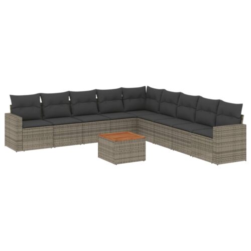 10-Piece Garden Sofa Set with Cushions Grey Poly Rattan Wicker Outdoor Patio Furniture - Image 5