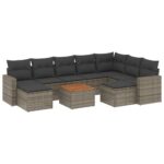 10-Piece Garden Sofa Set with Cushions Grey Poly Rattan Wicker Outdoor Patio Furniture