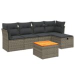 6-Piece Garden Sofa Set with Cushions Grey Poly Rattan Wicker Outdoor Patio Furniture