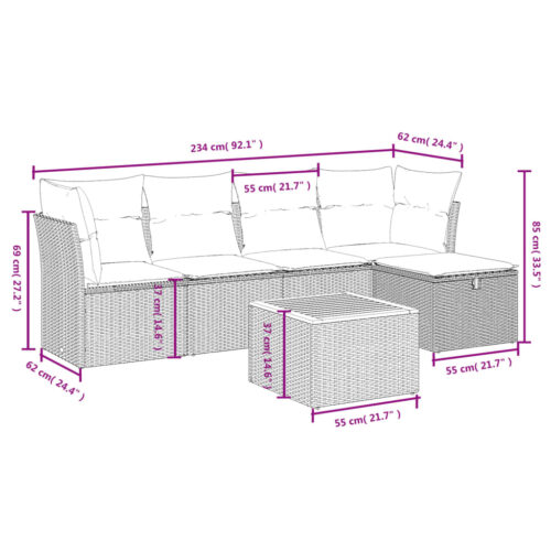 6-Piece Garden Sofa Set with Cushions Grey Poly Rattan Wicker Outdoor Patio Furniture - Image 4