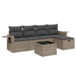 6-Piece Garden Sofa Set with Cushions Grey Poly Rattan Wicker Outdoor Patio Furniture