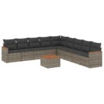 10-Piece Garden Sofa Set with Cushions Grey Poly Rattan Wicker Outdoor Patio Furniture