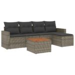 6-Piece Garden Sofa Set with Cushions Grey Poly Rattan Wicker Outdoor Patio Furniture