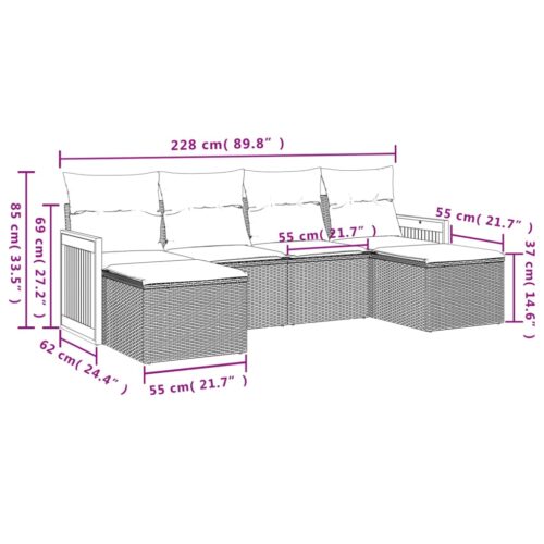 6-Piece Garden Sofa Set with Cushions Grey Poly Rattan Wicker Outdoor Patio Furniture - Image 7