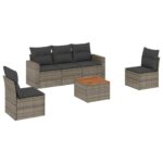 6-Piece Garden Sofa Set with Cushions Grey Poly Rattan Wicker Outdoor Patio Furniture