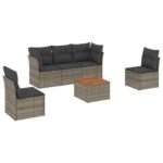 6-Piece Garden Sofa Set with Cushions Grey Poly Rattan Wicker Outdoor Patio Furniture