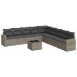 10-Piece Garden Sofa Set with Cushions Grey Poly Rattan Wicker Outdoor Patio Furniture