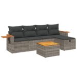 6-Piece Garden Sofa Set with Cushions Grey Poly Rattan Wicker Outdoor Patio Furniture