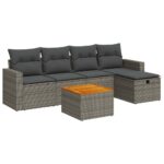 6-Piece Garden Sofa Set with Cushions Grey Poly Rattan Wicker Outdoor Patio Furniture