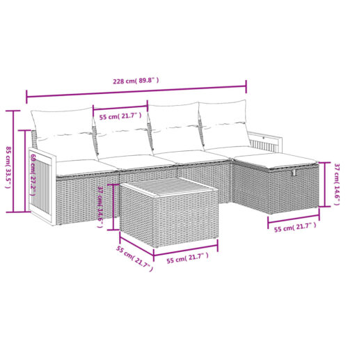 6-Piece Garden Sofa Set with Cushions Grey Poly Rattan Wicker Outdoor Patio Furniture - Image 4
