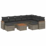 10-Piece Garden Sofa Set with Cushions Grey Poly Rattan Wicker Outdoor Patio Furniture
