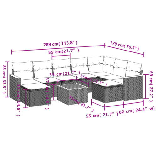 10-Piece Garden Sofa Set with Cushions Grey Poly Rattan Wicker Outdoor Patio Furniture - Image 3