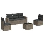 6-Piece Garden Sofa Set with Cushions Grey Poly Rattan Wicker Outdoor Patio Furniture