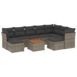 10-Piece Garden Sofa Set with Cushions Grey Poly Rattan Wicker Outdoor Patio Furniture