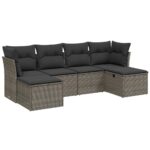 6-Piece Garden Sofa Set with Cushions Grey Poly Rattan Wicker Outdoor Patio Furniture