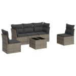 6-Piece Garden Sofa Set with Cushions Grey Poly Rattan Wicker Outdoor Patio Furniture