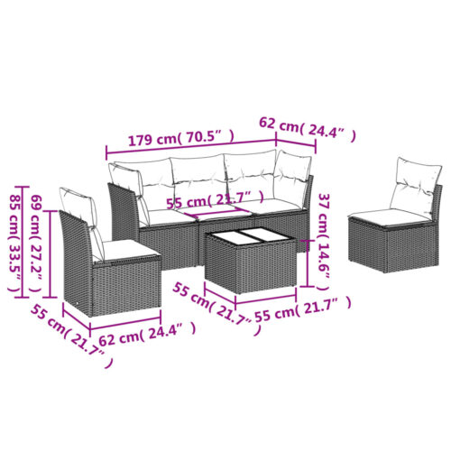 6-Piece Garden Sofa Set with Cushions Grey Poly Rattan Wicker Outdoor Patio Furniture - Image 3