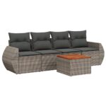 5-Piece Garden Sofa Set with Cushions Grey Poly Rattan Wicker Outdoor Patio Furniture