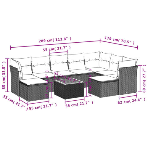 10-Piece Garden Sofa Set with Cushions Grey Poly Rattan Wicker Outdoor Patio Furniture - Image 11
