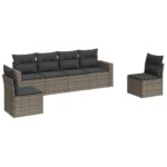 6-Piece Garden Sofa Set with Cushions Grey Poly Rattan Wicker Outdoor Patio Furniture