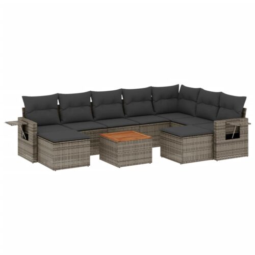 10-Piece Garden Sofa Set with Cushions Grey Poly Rattan Wicker Outdoor Patio Furniture - Image 5
