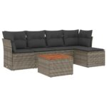 6-Piece Garden Sofa Set with Cushions Grey Poly Rattan Wicker Outdoor Patio Furniture