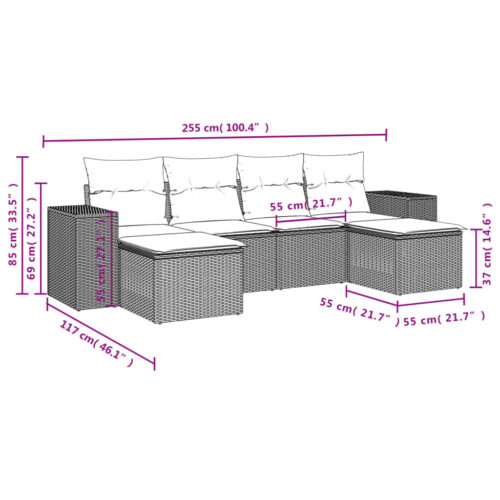 6-Piece Garden Sofa Set with Cushions Grey Poly Rattan Wicker Outdoor Patio Furniture - Image 7