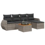 6-Piece Garden Sofa Set with Cushions Grey Poly Rattan Wicker Outdoor Patio Furniture