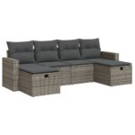 6-Piece Garden Sofa Set with Cushions Grey Poly Rattan Wicker Outdoor Patio Furniture