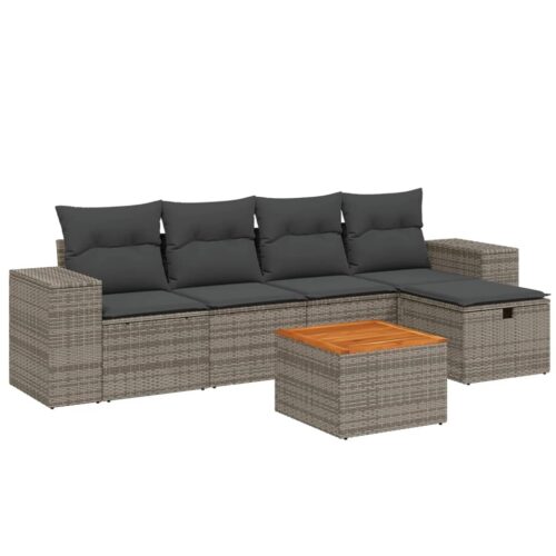 6-Piece Garden Sofa Set with Cushions Grey Poly Rattan Wicker Outdoor Patio Furniture