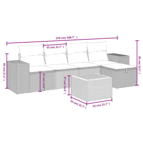 6-Piece Garden Sofa Set with Cushions Grey Poly Rattan Wicker Outdoor Patio Furniture - Image 4