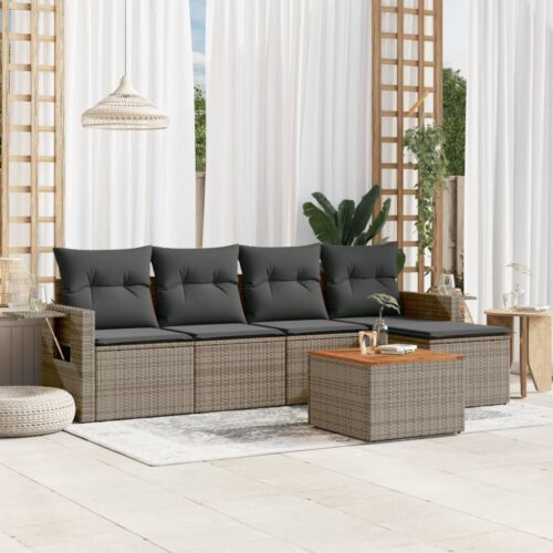 6-Piece Garden Sofa Set with Cushions Grey Poly Rattan Wicker Outdoor Patio Furniture - Image 2