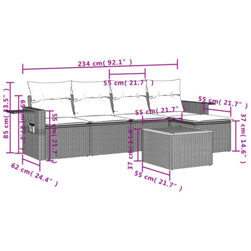 6-Piece Garden Sofa Set with Cushions Grey Poly Rattan Wicker Outdoor Patio Furniture - Image 3