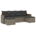6-Piece Garden Sofa Set with Cushions Grey Poly Rattan Wicker Outdoor Patio Furniture