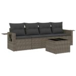 5-Piece Garden Sofa Set with Cushions Grey Poly Rattan Wicker Outdoor Patio Furniture