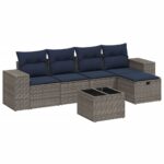 6-Piece Garden Sofa Set with Cushions Grey Poly Rattan Wicker Outdoor Patio Furniture