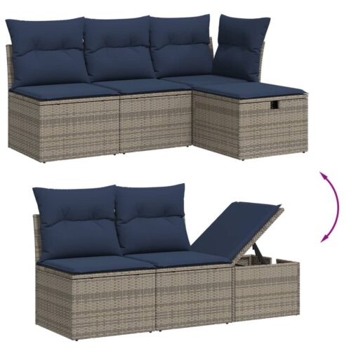 6-Piece Garden Sofa Set with Cushions Grey Poly Rattan Wicker Outdoor Patio Furniture - Image 3