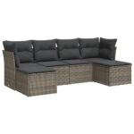 6-Piece Garden Sofa Set with Cushions Grey Poly Rattan Wicker Outdoor Patio Furniture