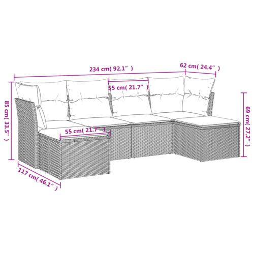 6-Piece Garden Sofa Set with Cushions Grey Poly Rattan Wicker Outdoor Patio Furniture - Image 3