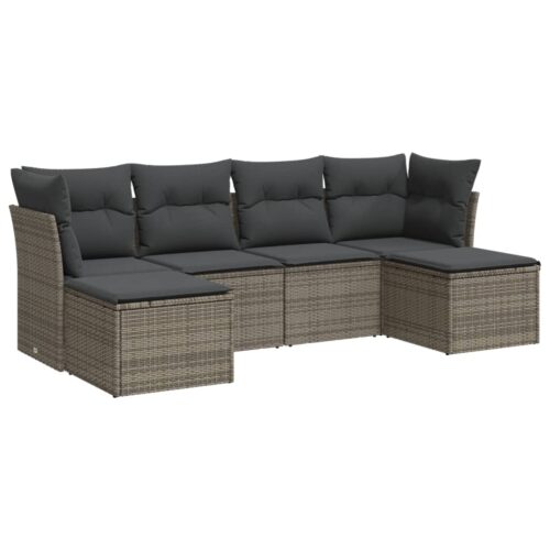 6-Piece Garden Sofa Set with Cushions Grey Poly Rattan Wicker Outdoor Patio Furniture - Image 5