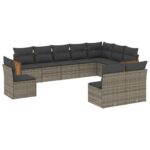 10-Piece Garden Sofa Set with Cushions Grey Poly Rattan Wicker Outdoor Patio Furniture